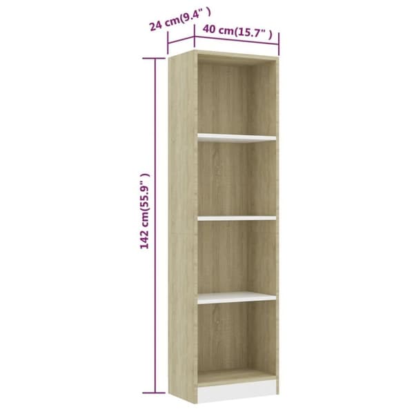 vidaXL Bogreol/reol med 4 hylder 40x24x142 cm konstrueret træ hvid og eg change