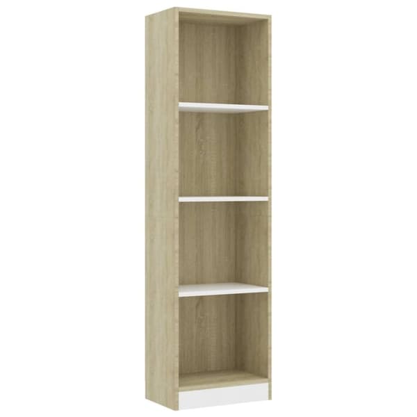 vidaXL Bogreol/reol med 4 hylder 40x24x142 cm konstrueret træ hvid og eg change