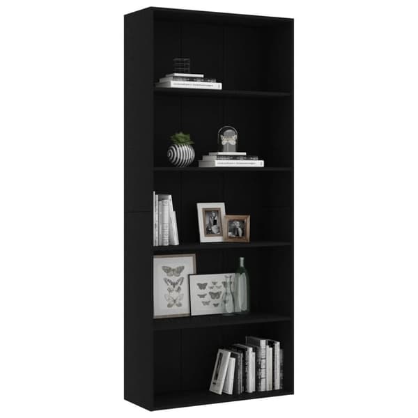 vidaXL Bogreol/reol med 5 hylder 80 x 30 x 189 cm spånplade sort change
