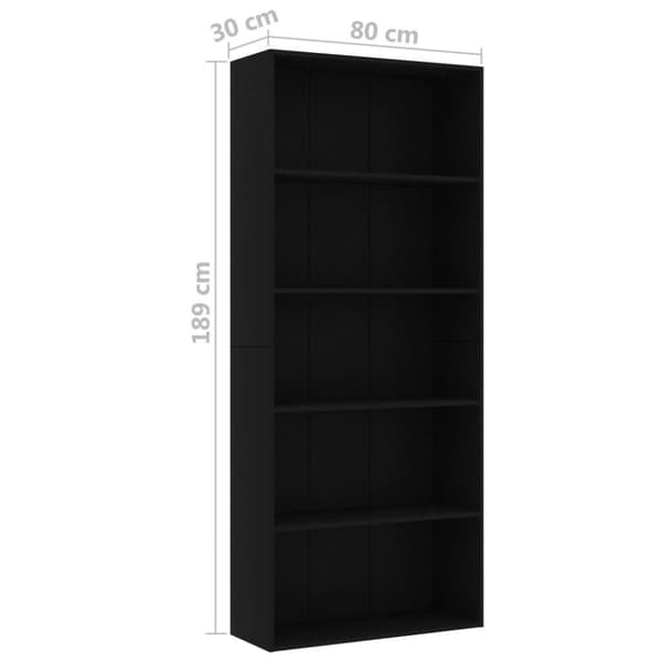 vidaXL Bogreol/reol med 5 hylder 80 x 30 x 189 cm spånplade sort change