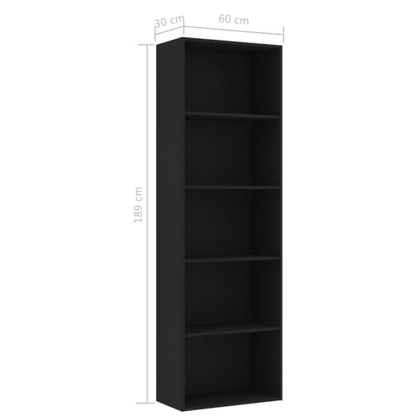 vidaXL Bokhylle 5 nivåer svart 60x30x189 cm sponplate