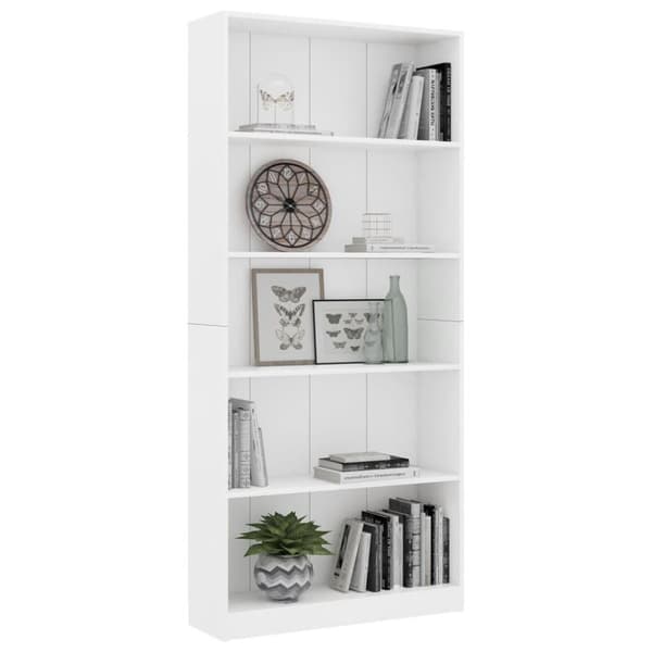 vidaXL Bogreol/reol med 5 hylder 80 x 24 x 175 cm spånplade hvid change