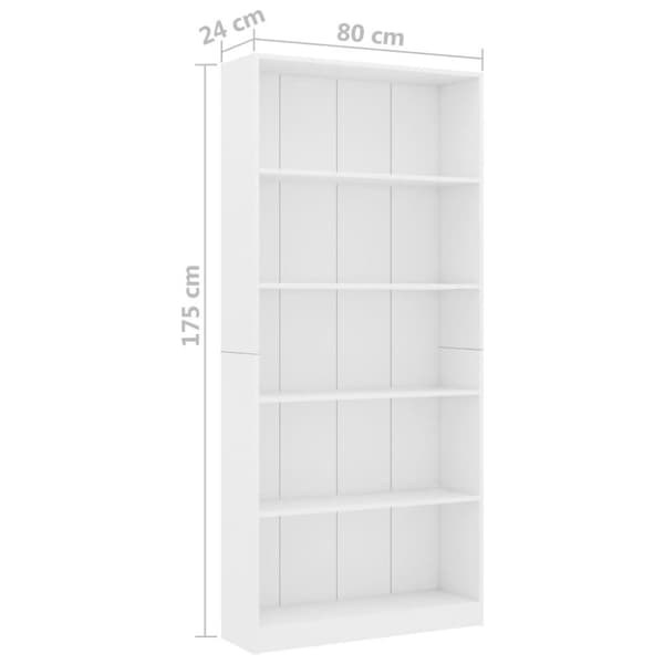 vidaXL Bogreol/reol med 5 hylder 80 x 24 x 175 cm spånplade hvid change