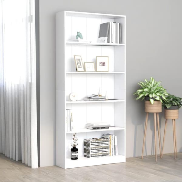 vidaXL Bogreol/reol med 5 hylder 80 x 24 x 175 cm spånplade hvid change