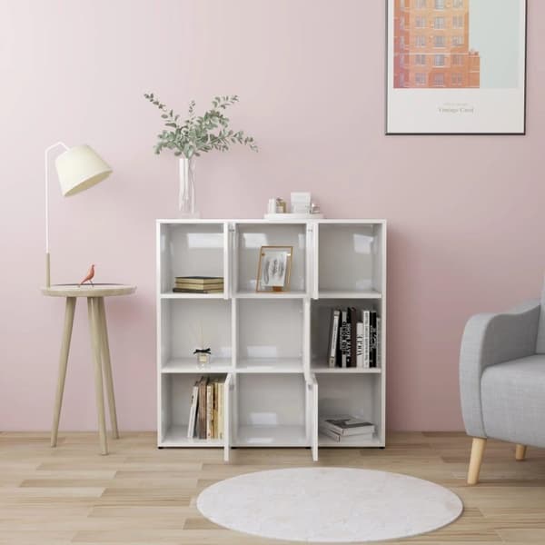 vidaXL Kirjahylly korkeakiilto valkoinen 90x30x90 cm lastulevy