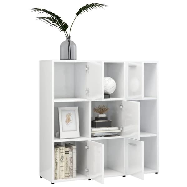 vidaXL Kirjahylly korkeakiilto valkoinen 90x30x90 cm lastulevy
