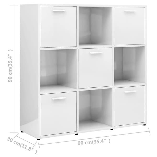 vidaXL Kirjahylly korkeakiilto valkoinen 90x30x90 cm lastulevy