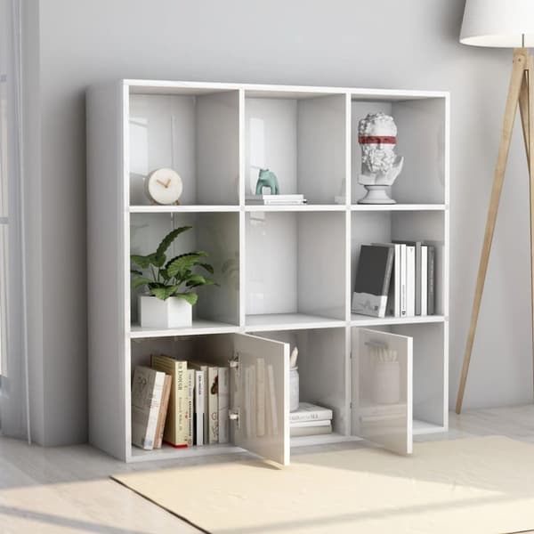 vidaXL Bogreol/reol 98x30x98 cm spånplade hvid højglans change