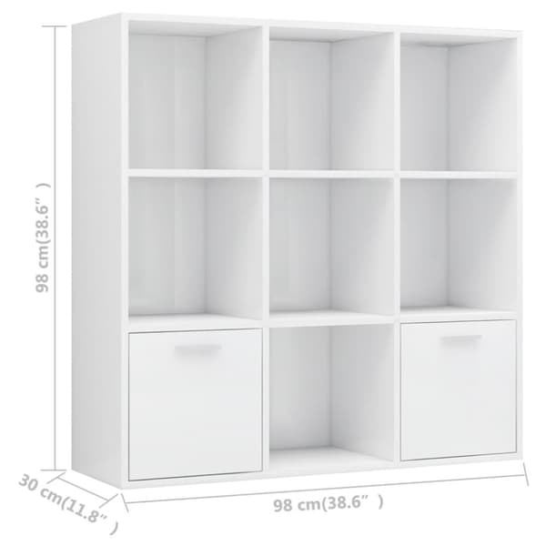 vidaXL Bokhylle høyglans hvit 98x30x98 cm sponplate
