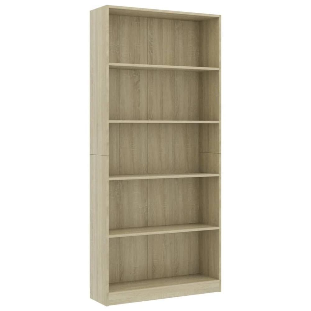 vidaXL Bokhylla 5 hyllor sonoma-ek 80x24x175 cm spånskiva