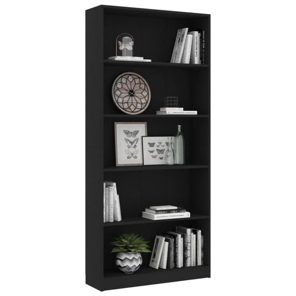 vidaXL Bokhylla 5 hyllor svart 80x24x175 cm spånskiva