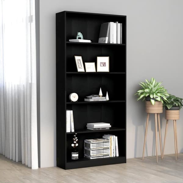 vidaXL Bokhylla 5 hyllor svart 80x24x175 cm spånskiva