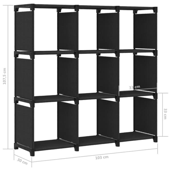 vidaXL reol med 9 rum 103x30x107,5 cm stof sort