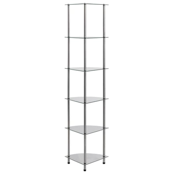 vidaXL 6-kerroksinen hylly läpinäkyvä 30x30x160 cm karkaistu lasi