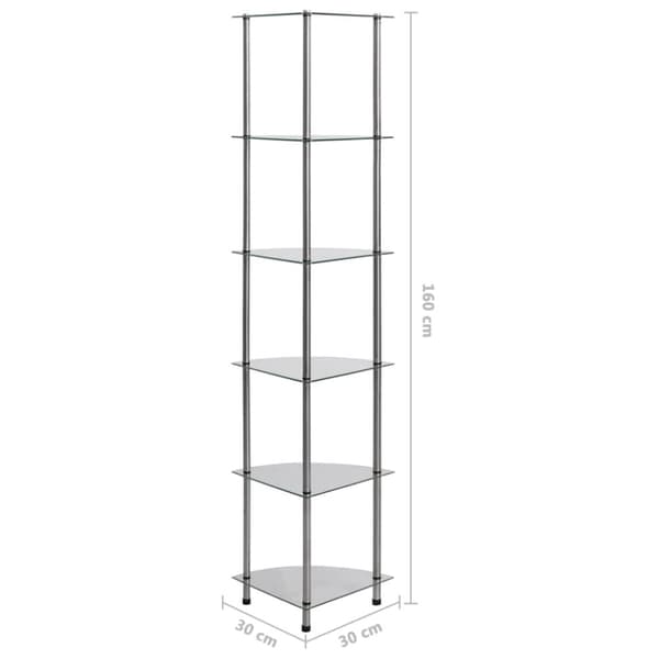 vidaXL 6-kerroksinen hylly läpinäkyvä 30x30x160 cm karkaistu lasi