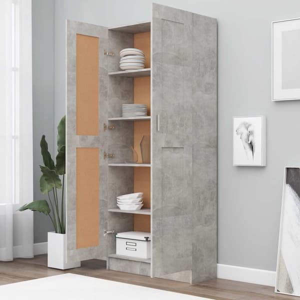 vidaXL bogskab 82,5x30,5x185,5 cm spånplade betongrå