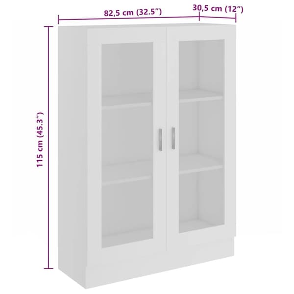vidaXL Vitriinikaappi valkoinen 82,5x30,5x115 cm lastulevy