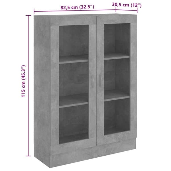 vidaXL vitrineskab 82,5x30,5x115 cm spånplade betongrå