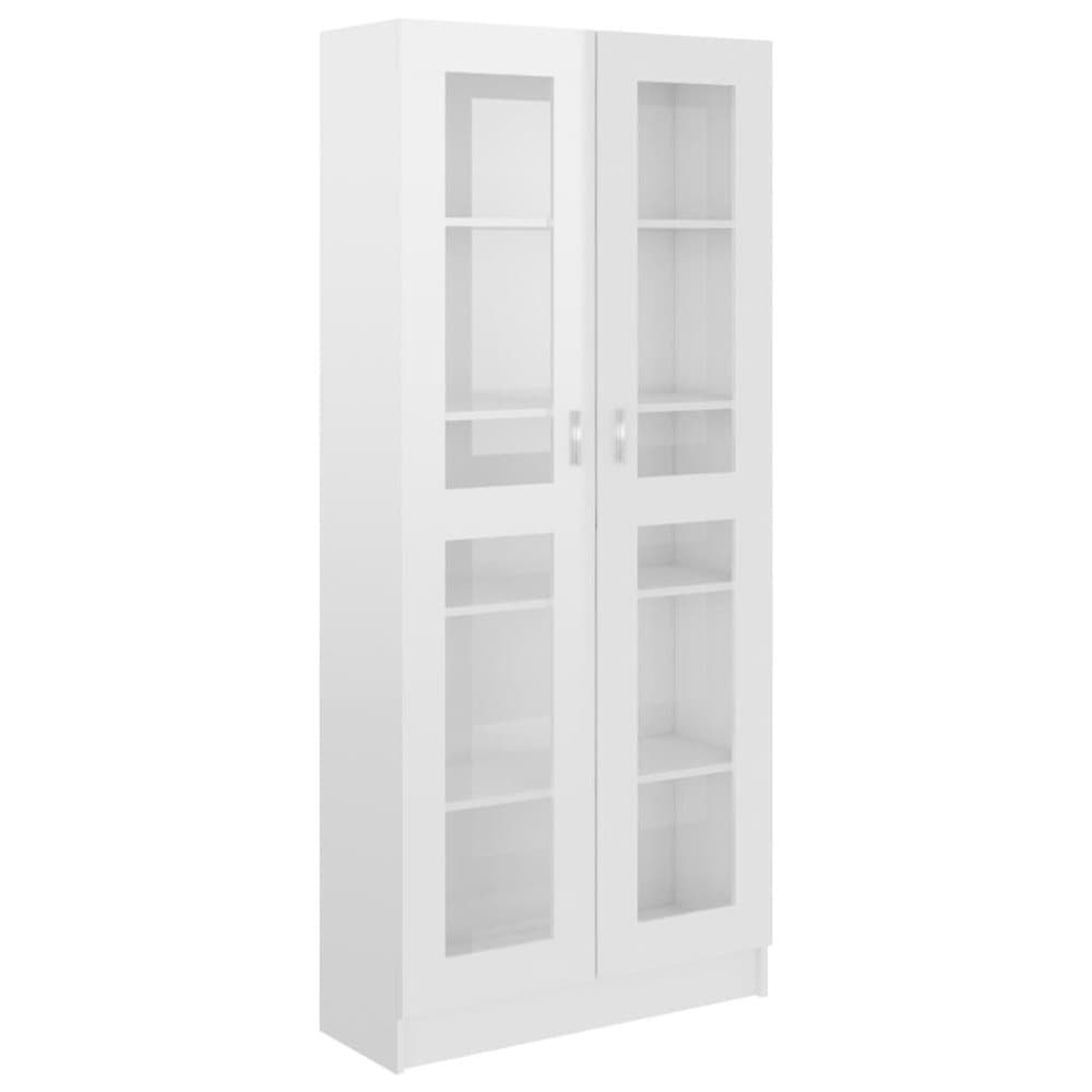 vidaXL Vitriinikaappi korkeakiilto valk. 82,5x30,5x185,5 cm lastulevy