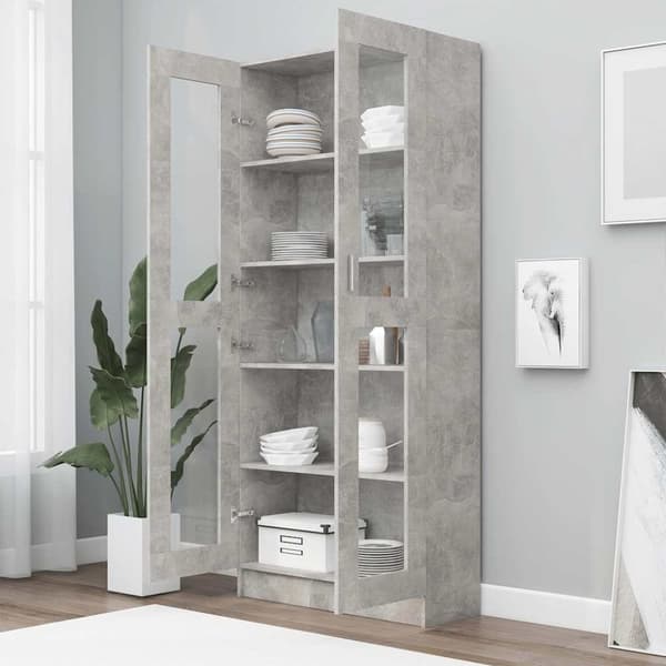 vidaXL vitrineskab 82,5x30,5x185,5 cm spånplade betongrå