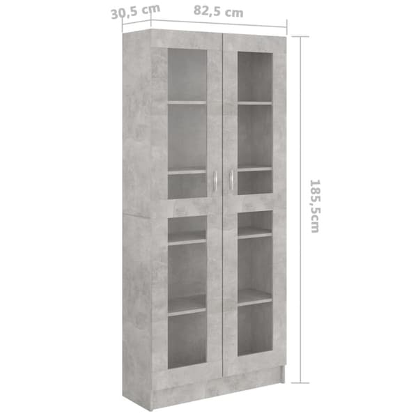 vidaXL vitrineskab 82,5x30,5x185,5 cm spånplade betongrå