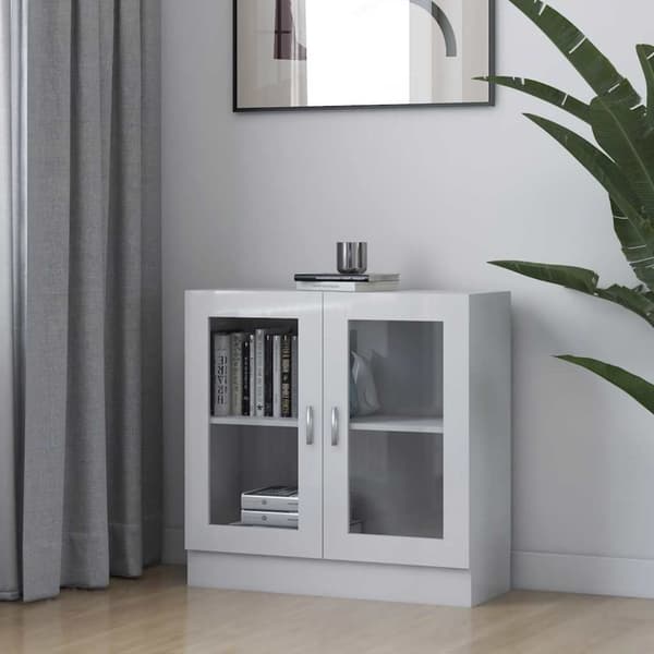 vidaXL vitrineskab 82,5x30,5x80 cm spånplade hvid højglans
