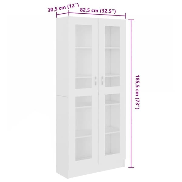 vidaXL Vitriinikaappi valkoinen 82,5x30,5x185,5 cm lastulevy