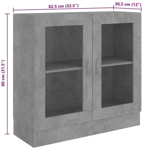 vidaXL Vitrinskåp betonggrå 82,5x30,5x80 cm spånskiva
