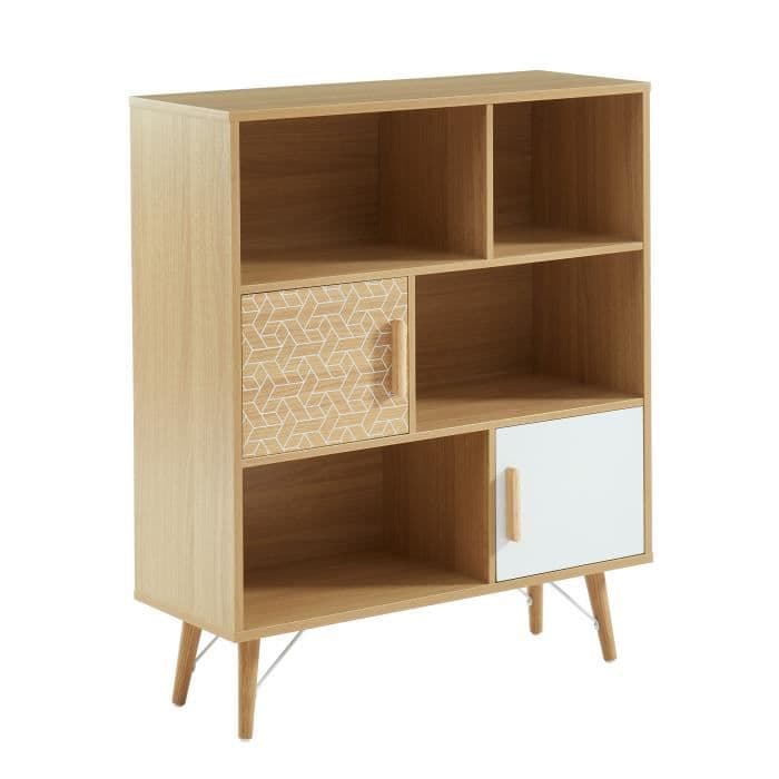 LOUISA Bibliotheque 2 ovea - tammi ja valkoinen sisustus - L 80 x D 29,5 x H 95 cm
