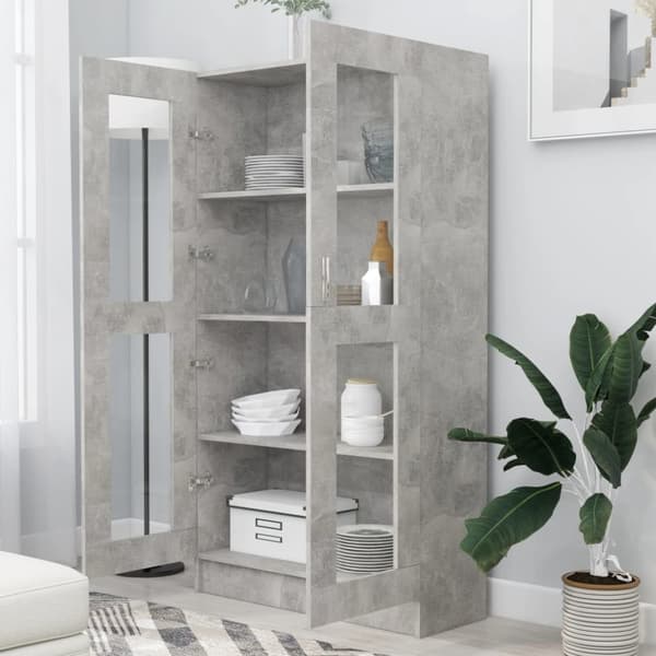 vidaXL Vitrineskap betonggrå 82,5x30,5x150 cm sponplate