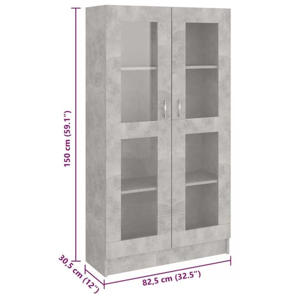 vidaXL Vitrineskap betonggrå 82,5x30,5x150 cm sponplate