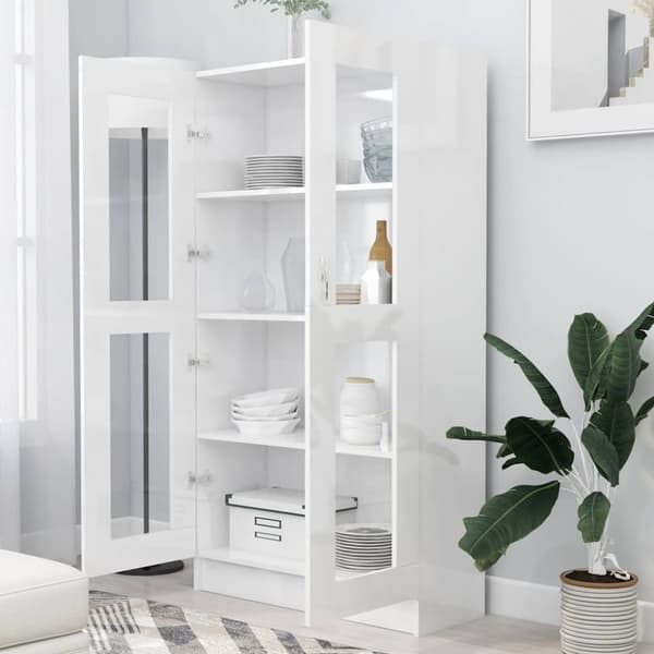 vidaXL vitrineskab 82,5x30,5x150 cm spånplade hvid højglans