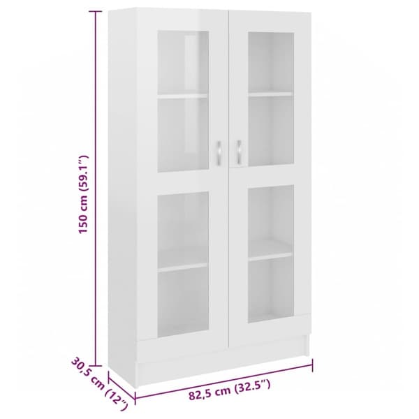 vidaXL vitrineskab 82,5x30,5x150 cm spånplade hvid højglans
