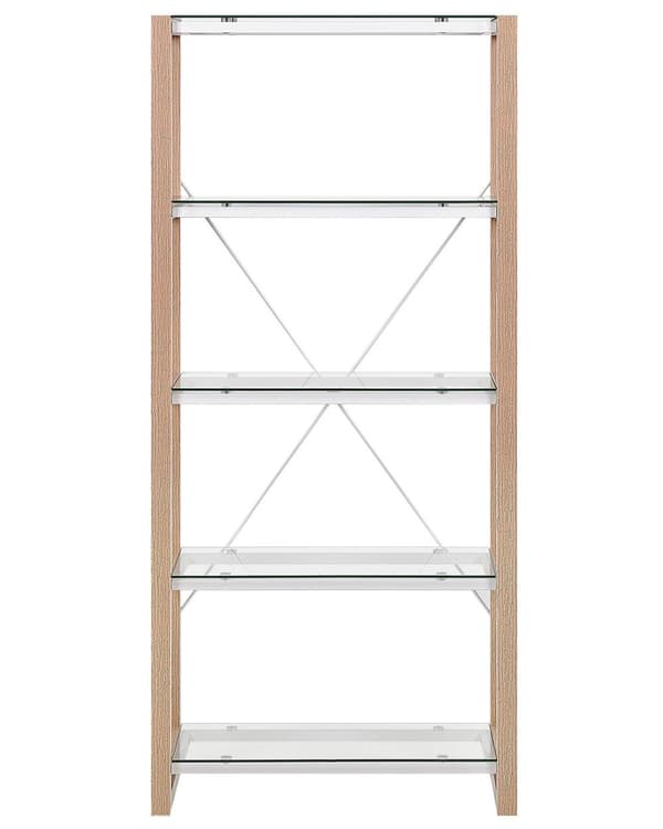 Kirjahylly valkoinen/vaalea puu 120 x 75 x 60 cm lasihylly minimalistinen tyyli