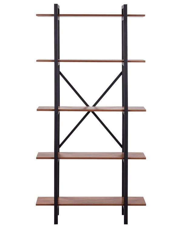 Bogreol mørkt træ sort 90 x 180 x 30 cm MDF-plade stål 5 hylder moderne industriel