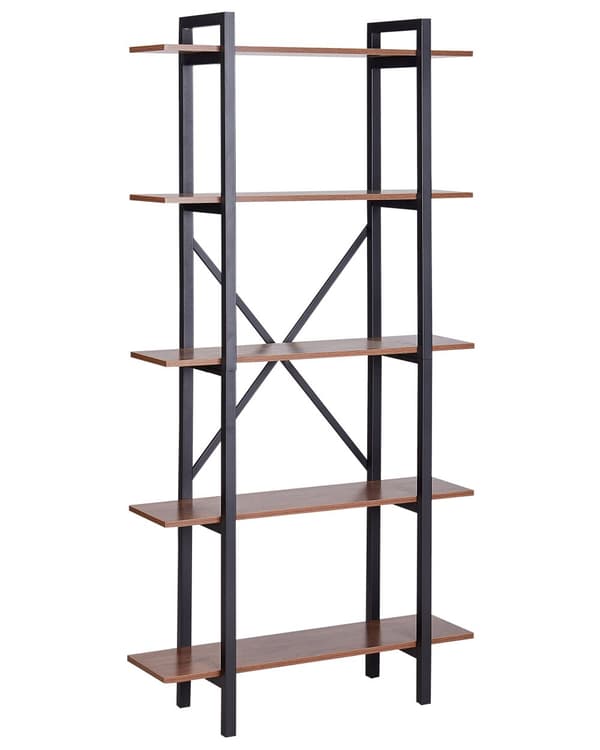 Bogreol mørkt træ sort 90 x 180 x 30 cm MDF-plade stål 5 hylder moderne industriel