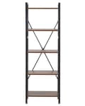 Miniatyrbillede 4 af 8: Reol Mørkt Træ Sort Metal 150 x 25 x 47 cm Dekorativ Bogreol Opbevaring med 5 Hylder Etage Åben Ryg Industriel Design Stue Kontor Indretning