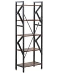 Miniatyrbillede 5 af 8: Reol Mørkt Træ Sort Metal 150 x 25 x 47 cm Dekorativ Bogreol Opbevaring med 5 Hylder Etage Åben Ryg Industriel Design Stue Kontor Indretning