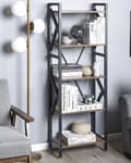 Miniatyrbillede 2 af 8: Reol Mørkt Træ Sort Metal 150 x 25 x 47 cm Dekorativ Bogreol Opbevaring med 5 Hylder Etage Åben Ryg Industriel Design Stue Kontor Indretning