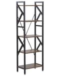 Miniatyrbillede 1 af 8: Reol Mørkt Træ Sort Metal 150 x 25 x 47 cm Dekorativ Bogreol Opbevaring med 5 Hylder Etage Åben Ryg Industriel Design Stue Kontor Indretning