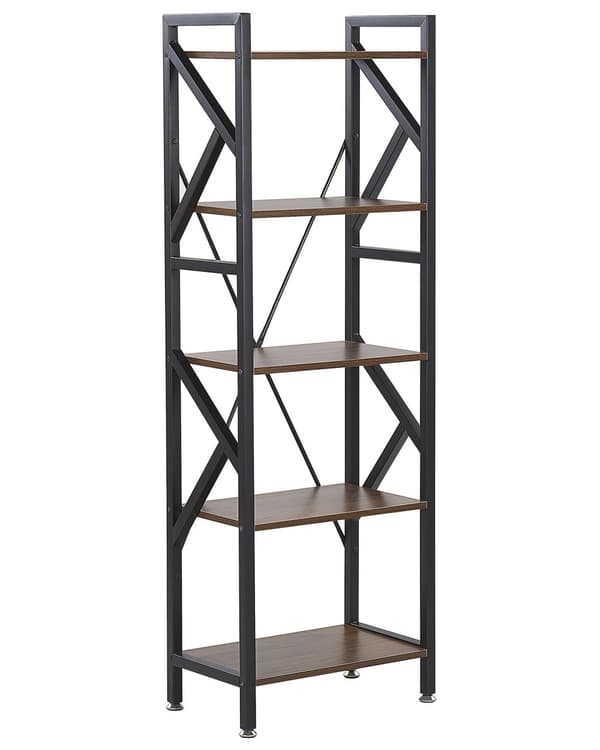 Reol Mørkt Træ Sort Metal 150 x 25 x 47 cm Dekorativ Bogreol Opbevaring med 5 Hylder Etage Åben Ryg Industriel Design Stue Kontor Indretning