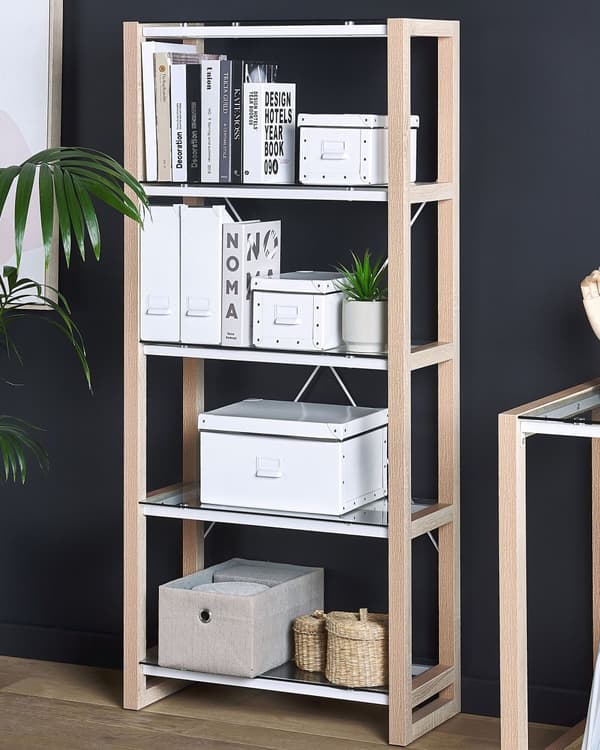 Reol Hvid Lyst Træ Glashylder Fritstående Skandinavisk Design
