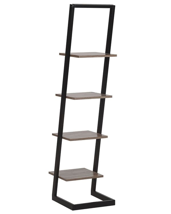 Bogreol Sort Mørkt Træ Hylder Metalramme Fritstående Moderne Design