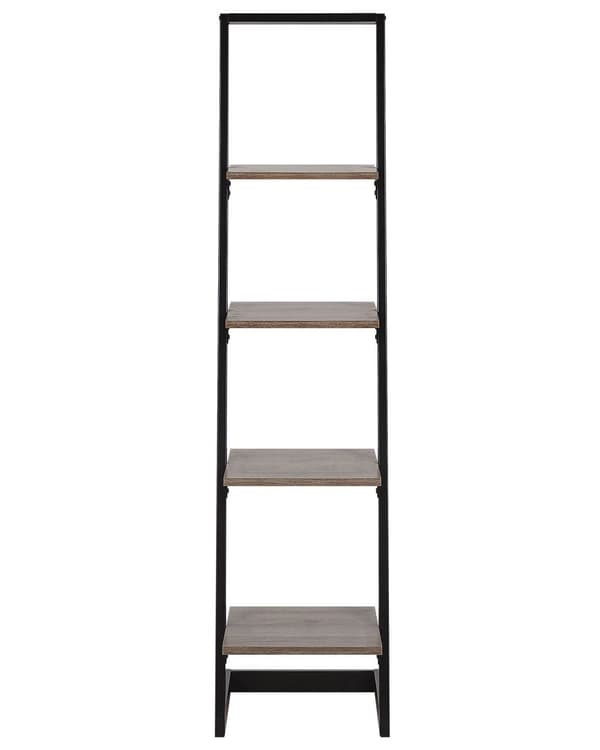 Bogreol Sort Mørkt Træ Hylder Metalramme Fritstående Moderne Design