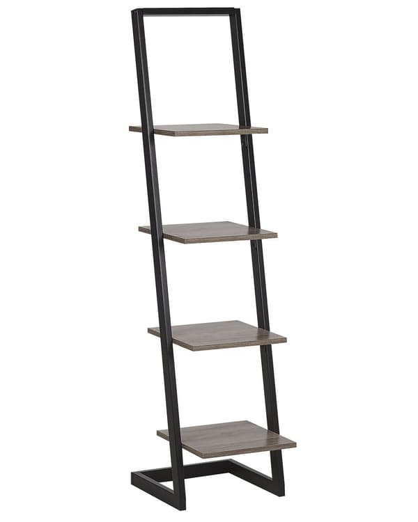 Bogreol Sort Mørkt Træ Hylder Metalramme Fritstående Moderne Design