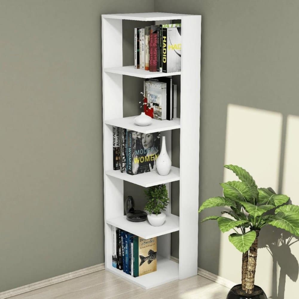Homemania bogreol Corner 41,8x41,8x160,8 cm hvid
