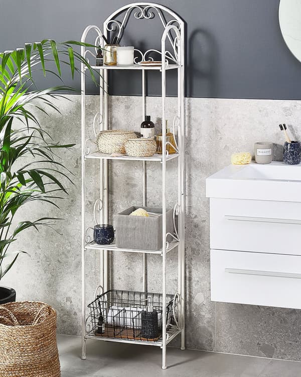 Badrum Hylla 4 Våningar Vit Metall Fristående Vintage Stil