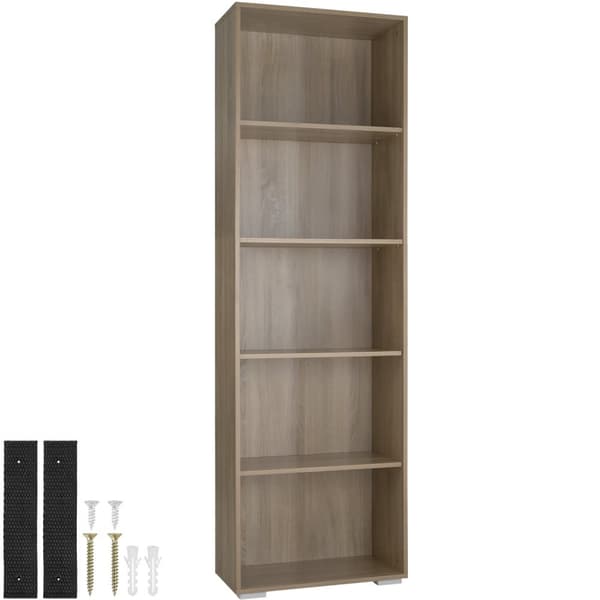 Bogreol Lexi 5 rum 60x30x190cm - Lys træ, egetræ Sonoma