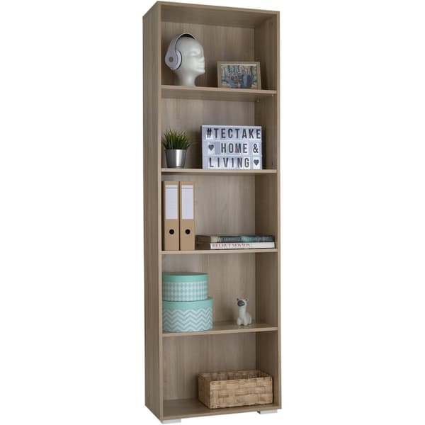 Bogreol Lexi 5 rum 60x30x190cm - Lys træ, egetræ Sonoma