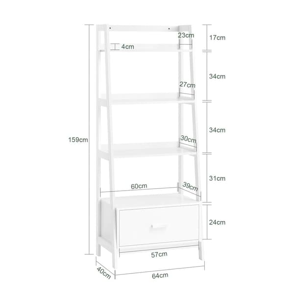 SoBuy,Stigehylde hvid  Reol med skuffer Stand hylde træ  FRG116-W